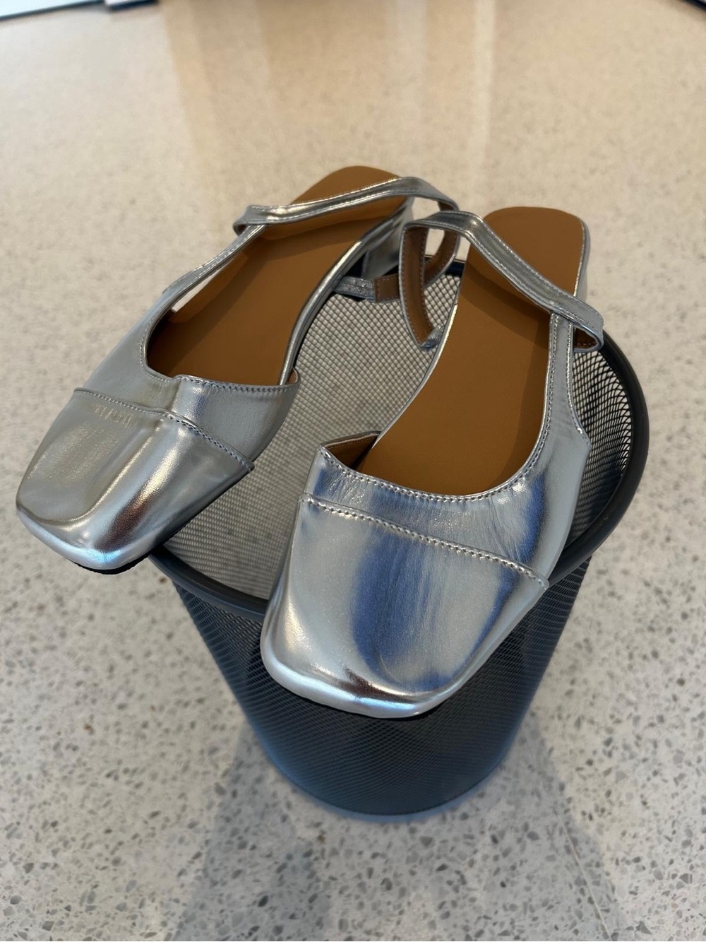 Silver Metallic Square-Toe Slingback Flats